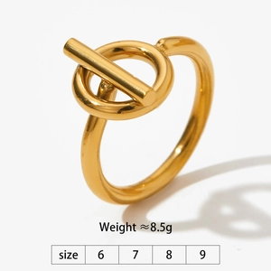 Detail showing the 8.5g weight and size chart for the gold OT toggle ring