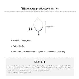Detailed size specifications for zircon flower necklace and earrings jewelry set