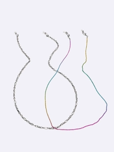 Three-piece eyewear chain set with silver Figaro chain and colorful beaded eyeglass cords