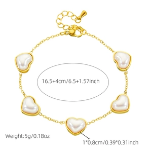 Bracelet coeur en perles dorées en acier inoxydable avec mesures de taille et poids