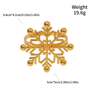 Detail showing weight and dimensions of the golden snowflake rhinestone napkin ring