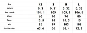 Detailed size chart for women's ethnic embroidered straight pants including XS to L measurements