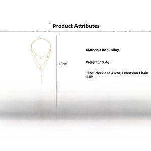 Three-layer gold necklace with coin pendants featuring iron and alloy material specs