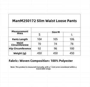 Tableau des tailles pour pantalon large avec mesures de taille et hanches S-L