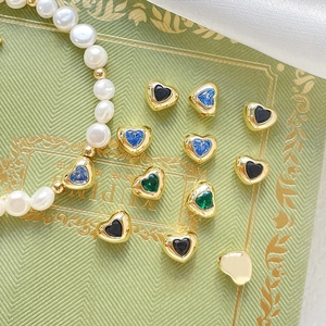 14k gold-plated heart beads with zircon stones for DIY necklace and pearl jewelry
