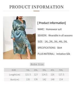 Detaillierte Größentabelle für Damen Übergrößen Satin Morgenmantel mit Maßen von 1XL bis 5XL
