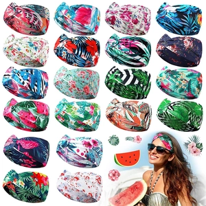 Bohemian knotted yoga headbands with floral and tropical prints for beach vacation