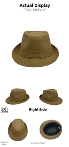 Vues détaillées d'un chapeau fedora kaki sous plusieurs angles sur un fond blanc neutre