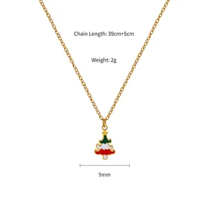 Detail of Christmas tree pendant necklace in gold-plated steel with 39cm chain size info