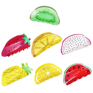 Set of 7 colorful fruit hair claws including kiwi, strawberry and pineapple designs