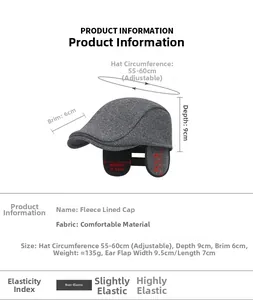 Detailed size chart for men's winter wool cap with ear flaps and adjustable strap