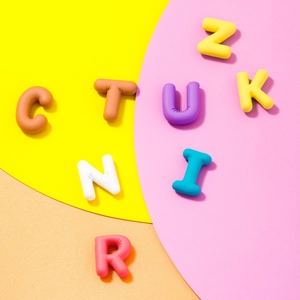 Detailed view of 3D colorful silicone letter pendants with round and soft texture