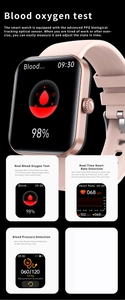 Detail of F57L smartwatch with blood oxygen, heart rate and pressure monitoring features