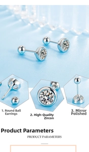 Detailed view of silver screw back stud earrings with sparkling round zirconia stones