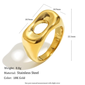18K gold plated stainless steel hollow dome ring with minimalist organic design