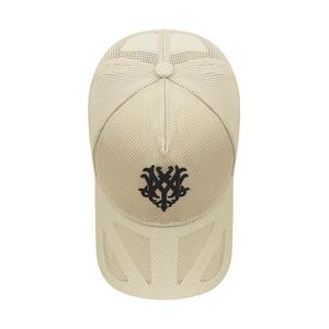 Beige full mesh baseball cap with 3D embroidery for summer outdoor breathable sun protection
