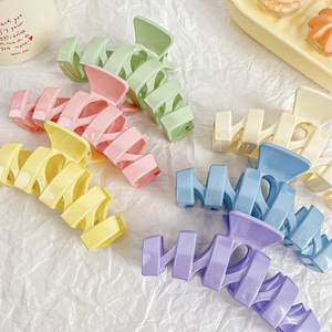 Large Macaroon Color Hair Claw Clip Plastic Matte Pearlescent Shark Clip For Women Daily Hair Styling Geometric Hollow Grab Clip