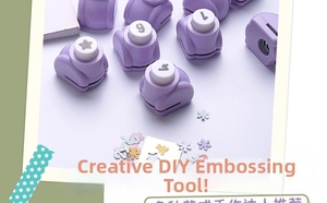 Macro shot of purple DIY paper punch set with star and maple leaf patterns
