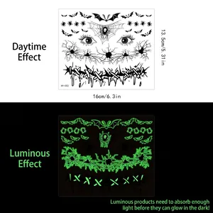 Luminous Halloween face tattoo stickers featuring bat spider and glowing scar details