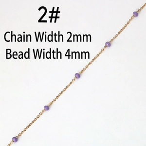 Handmade stainless steel 2mm gold chain with 4mm purple beads for jewelry making