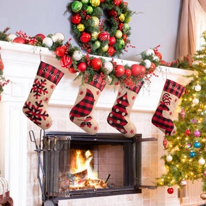 Chaussettes De Noël En Toile De Jute À Carreaux Chaussettes Suspendues Rustiques Décorations De Fête Pour Motifs De Renne Flocon De Neige Sapin