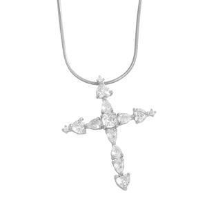 Collier avec pendentif croix hip hop et zircons sur une chaîne serpent en argent poli