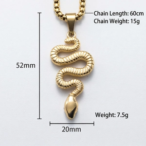 Gold stainless steel coiled snake pendant necklace with detailed box chain for men