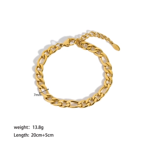 Détails de la chevillère en acier inoxydable doré 18K, 7mm de large, 20+5cm long