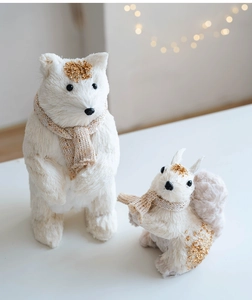 Winter festive white and gold bear and squirrel ornaments with knitted scarves