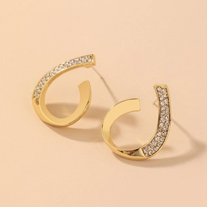 Geometric Water Drop Stud Earrings Alloy Rhinestone With 925 Sterling Silver Earring Post Gold Minimalist For Women