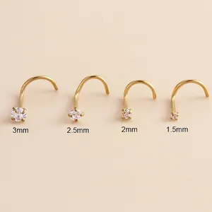 Size comparison chart for nose studs showing 1.5mm to 3mm zircon diameter options