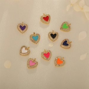 Heart Charms Pendants Copper Gold Plated Zirconia Enamel DIY Jewelry Making Accessories Elegant Small