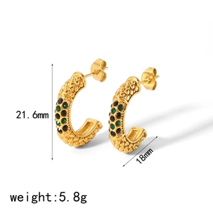 Boucles d'oreilles créoles C en or 18K avec zircons et pierres bicolores, 21,6mm
