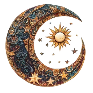 3D embossed wall sticker with golden sun, moon and star patterns for home decor