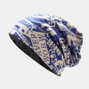 Slouchy Beanie Hat Knitted Newspaper Print Retro Punk Letter Graphic Streetwear For Women And Men