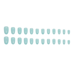 Set of 24 round tiffany blue press-on nails with a glossy finish and aurora luster