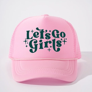 Pink Let's Go Girls trucker hat with breathable mesh and stylish rope detail