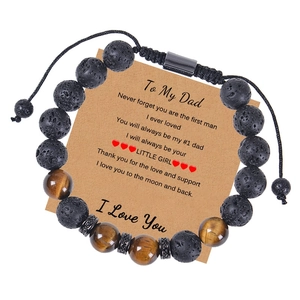 Lava stone and tiger eye bead bracelet set on a Father's Day greeting card with text