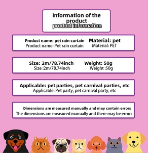 Detailed size chart for pink cat paw tinsel curtain at 2m length for pet parties