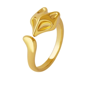 Creative gold fox open adjustable ring with detailed minimalist animal design for women