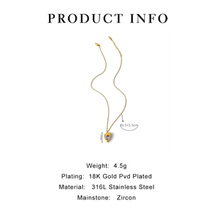 Detail of 18K gold-plated 316L stainless steel necklace with purple zircon heart charm