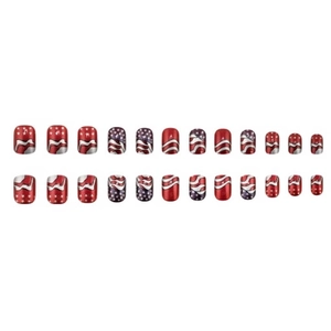 24 unghie finte Independence Day con motivi a stelle e strisce rosso bianco blu