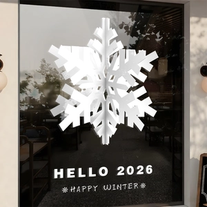 Christmas Snowflake Window Stickers PVC Static Cling 3D Visual Winter Glass Door Decals Hello 2026 Happy Winter Decor