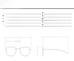 Detailed size specifications for rimless futuristic sunglasses weighing 26g