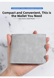 Close-up of matte grey slim bifold wallet showing fine stitching and soft texture