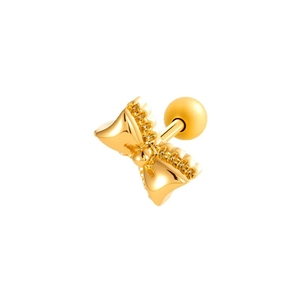 French vintage style golden bow cartilage stud earring with screw back ball on white background