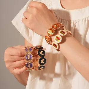 Vintage Enamel And Faux Artificial Pearl Alloy Bracelet Geometric Butterfly Pattern Retro Elegant Jewelry For Women