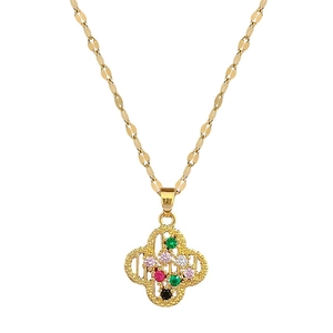 Luxurious gold titanium necklace with colorful gemstone hollow clover pendant for women