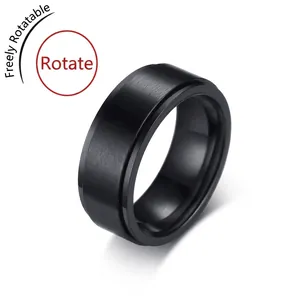Matte black stainless steel spinner ring for men with smooth free rotation feature