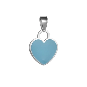 Blue enamel heart pendant with silver steel border for DIY jewelry making and necklaces